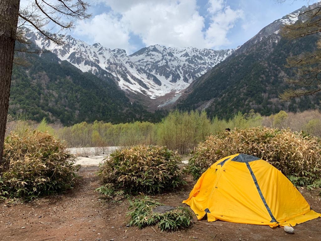 Campsite in Kamikochi, the Japan Alps as a backdrop