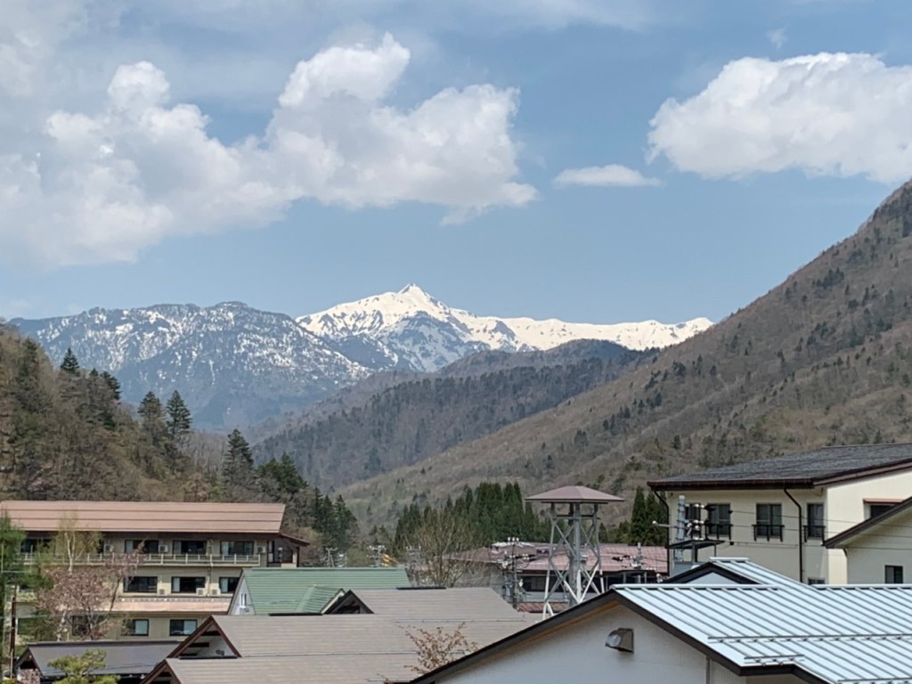 View of Mt Yarigatake from Hirayu Onsen bus station